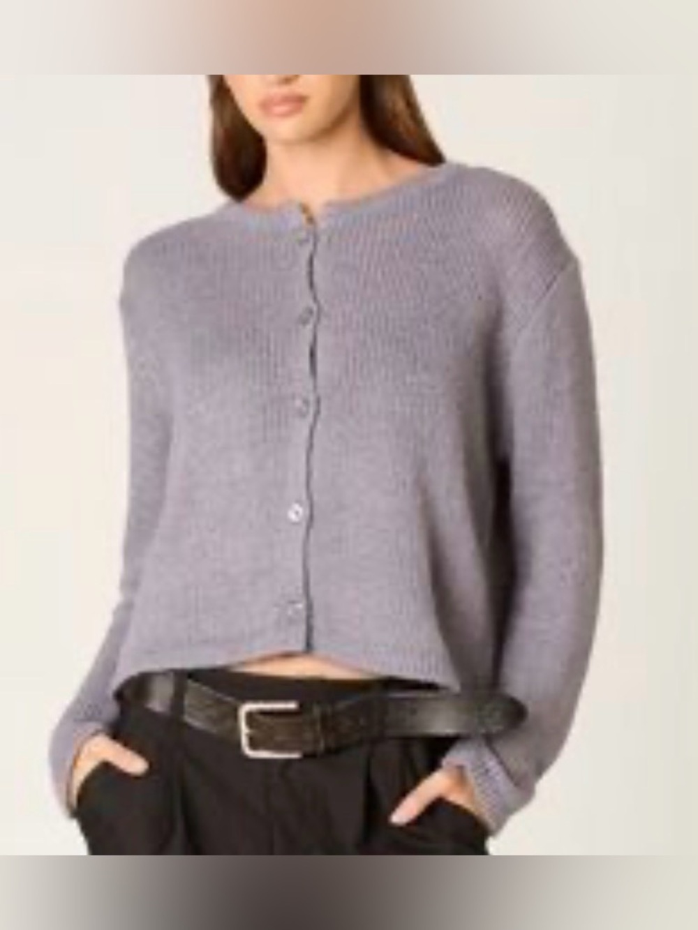 NIA Ariana Gray Boxy Cardigan women large X-Large button down loose knit coastal